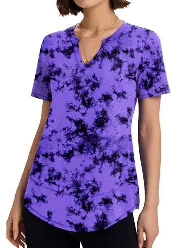 Workout Tops for Women V Neck Loose Fit Yoga Shirts Short Sleeve Exercise