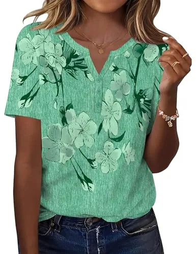 Plus Size Tops Short Sleeve V Neck Shirts Women's Casual Blouses