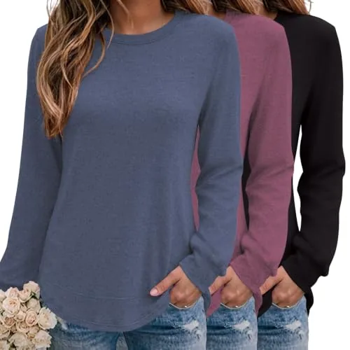 Women's Long Sleeve Fall Shirts 3 Pack Lightweight Sweatshirts 2026