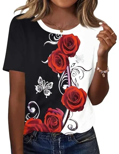 Plus Size Tops for Women Loose Fit Short Sleeve Crew Neck Blouses
