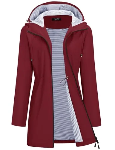 Rain Jacket Women Waterproof Raincoat Long Travel Trench Coats Red