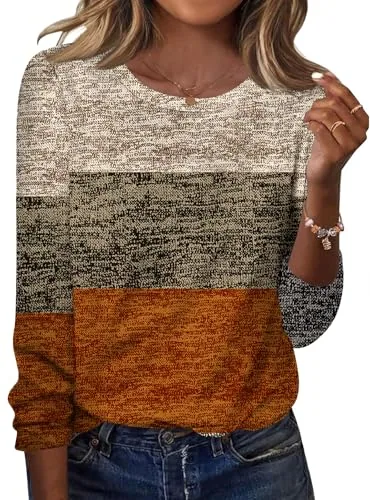 Women's Long Sleeve Crew Neck Tops Dressy Casual Pullover Shirts