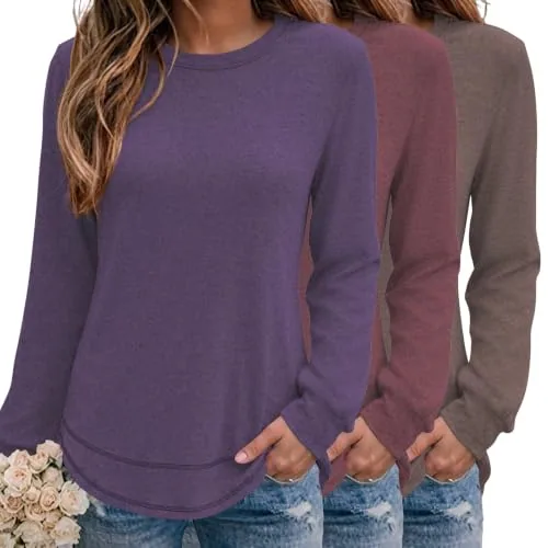 Womens Shirts Dressy Casual Fall Long Sleeve 3 Pack Solid Sweatshirts