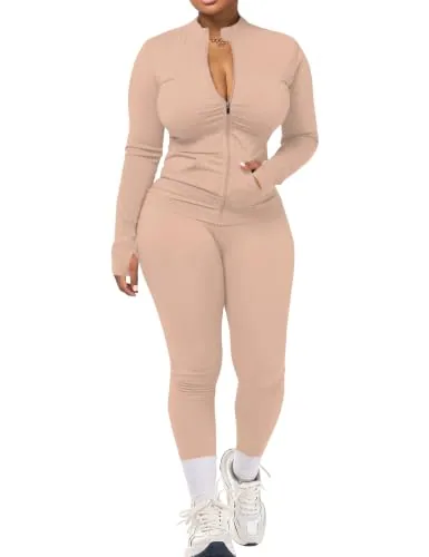 Women Yoga Activewear Set Zip Jacket High Waist Leggings 2 Piece
