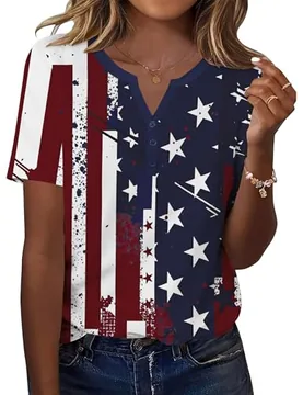 Women's Tops Plus Size Button V Neck Short Sleeve Shirts Blouses