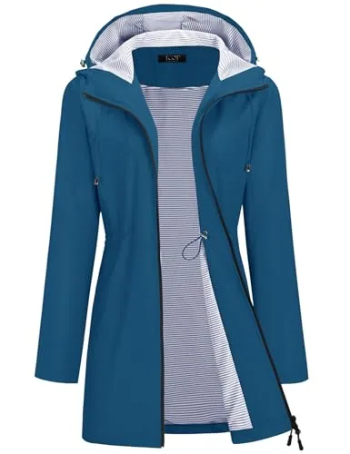 Rain Jacket Women Waterproof Outdoor Hiking Raincoat Seaport Blue