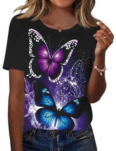 Plus Size Tops Summer Short Sleeve Crew Neck Dressy Casual Blouses