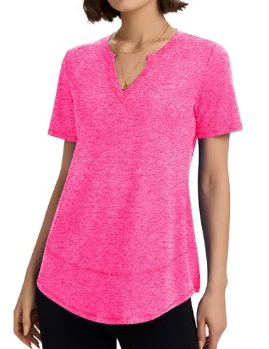 Loose Workout Tops for Women V Neck Exercise Tops Sports Gym Shirts Short