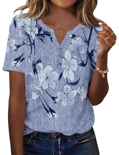 Plus Size Tops Short Sleeve V Neck Shirts Women's Fashion Blouses