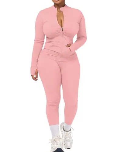 Women Training Outfit 2 Piece Zip Jacket High Waist Yoga Pants Set