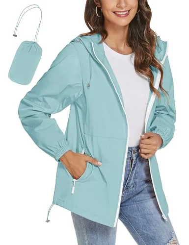 Rain Jacket with Hood Waterproof Jackets for Women Lightweight Packable