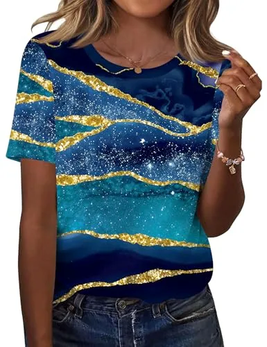 Women's Fashion Short Sleeve Tops Summer Dressy Casual Blouse Shirts