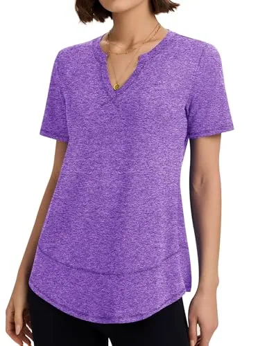 Women's Short Sleeve Workout Shirts V Neck Sports Tops Loose Fit Yoga Top