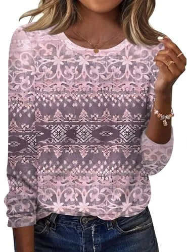 Crew Neck Tops for Women Long Sleeve Business Casual Blouses Shirts
