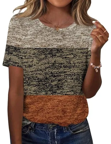 Short Sleeve Tops for Women Crew Neck Summer Casual Blouse Shirts