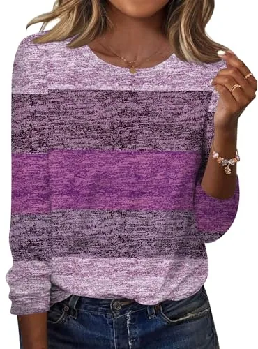 Women's Long Sleeve Crew Neck Tops Casual Tunics Pullover Shirts