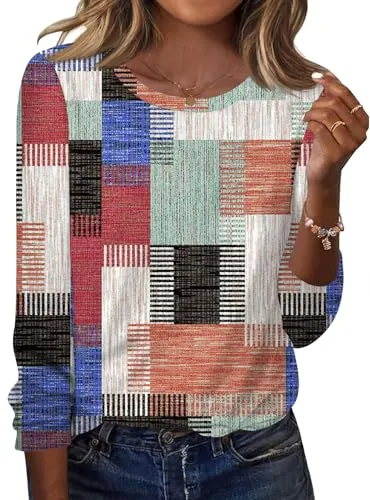 Plus Size Tunic Tops Loose Casual Long Sleeve Crew Neck T-Shirts