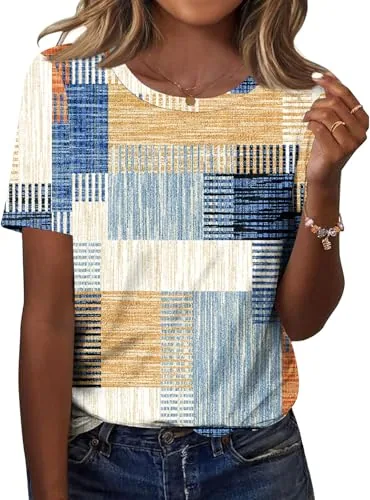 Women Short Sleeve Crew Neck Tee Tops Casual Blouses Pullover Shirts