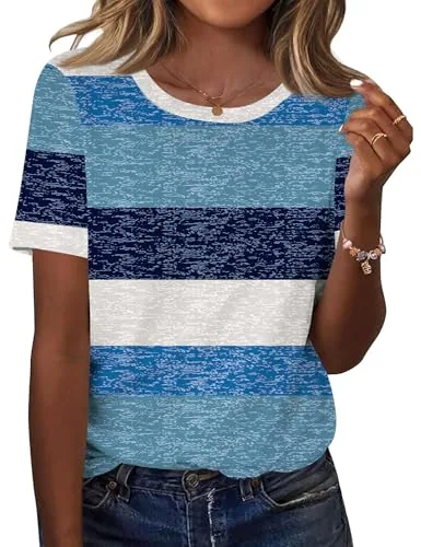 Plus Size Tunic Tops Loose Casual Short Sleeve Crew Neck T-Shirts