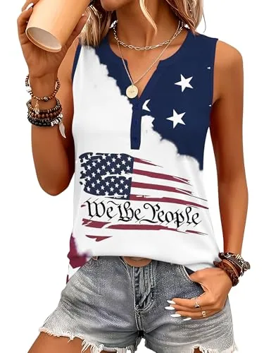 Women's Tank Tops Plus Size Sleeveless V Neck 4th of July Shirts