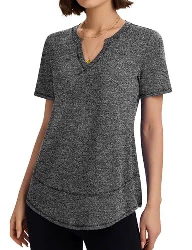 Women Short Sleeve Workout Tops V Neck Hiking Tshirts Yoga Shirts Running