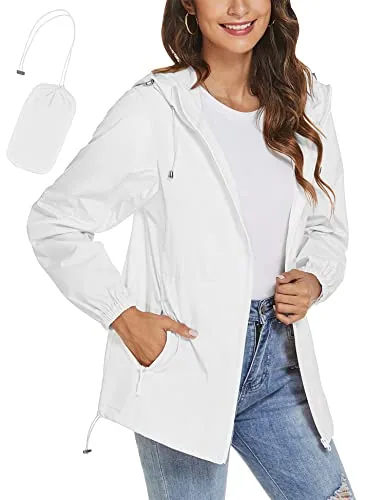 Women's Zipper Hood Rain Jacket Lightweight Waterproof Windbreaker Outdoor