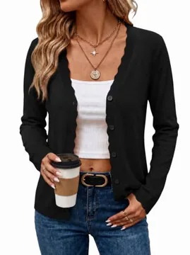 Women's Long Sleeve Cardigan Sweaters Lightweight Cardigans Black