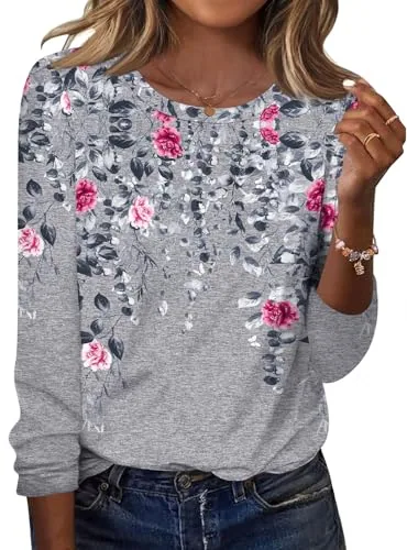 Womens Shirts Long Sleeve Crew Neck Tunic Tops to Wear with Leggings