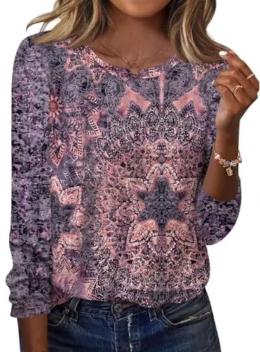 Women's Tops Long Sleeve Crew Neck Tunic Dressy Casual Blouse Shirt