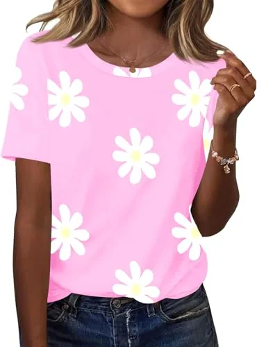 Plus Size Tops for Women Summer Short Sleeve Crew Neck Blouses