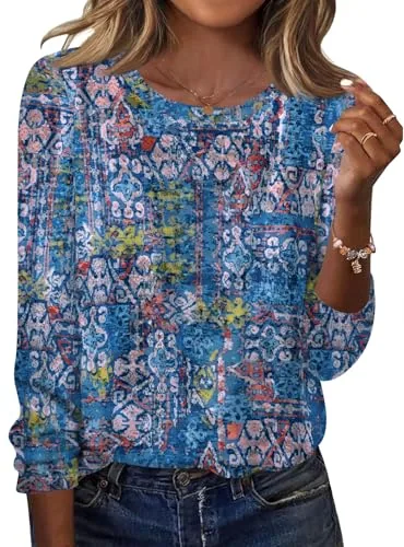 Plus Size Tunic Tops for Women Long Sleeve Crew Neck T-Shirts