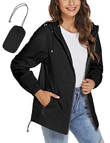 Women's Waterproof Packable Raincoat Lightweight Active Rain Jacket Hooded