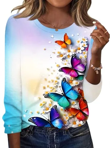Long Sleeve Shirts for Women Casual Crew Neck Trendy Tops Blouses