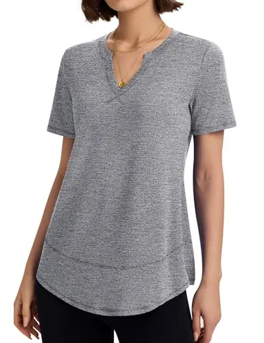 Short Sleeve Workout Tops for Women Athleisure Running T Shirts V Neck