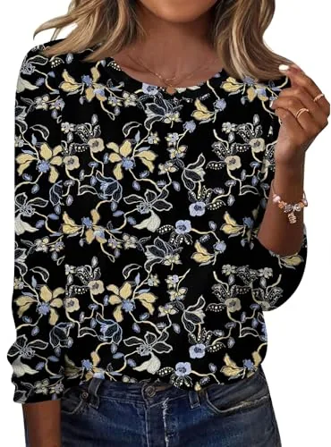 Plus Size Tops Long Sleeve Crew Neck Dressy Casual Blouses