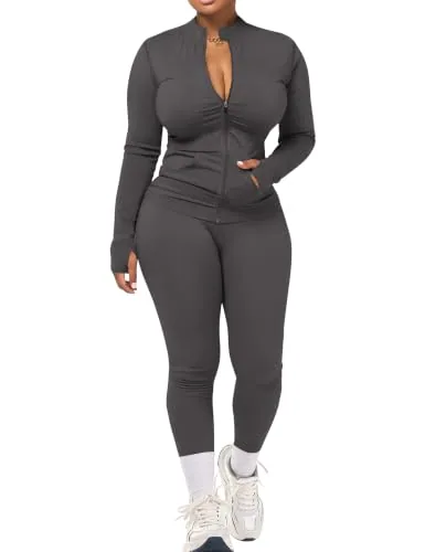 Women Activewear Set 2 Piece Yoga Zip Up Jacket & Leggings Set