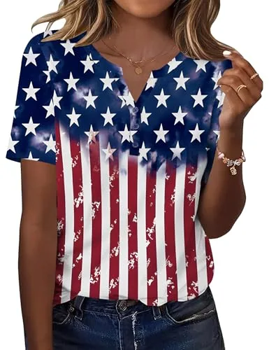 Ladies Shirts and Blouses V Neck Short Sleeve Casual Summer Tops