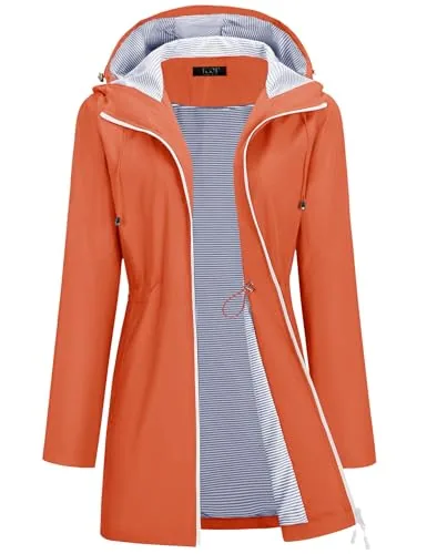 Hooded Waterproof Coats Rain Jacket Lightweight Raincoats Orange