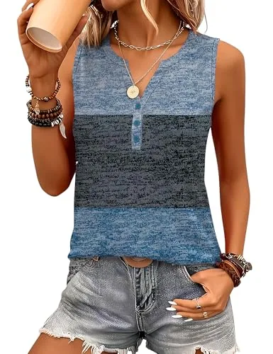 Plus Size Tank Tops Summer Sleeveless Blouses V Neck Tee Shirts