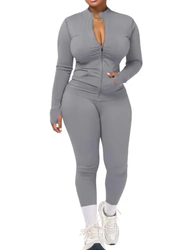 Women Gym Wear Set 2 Piece Workout Zip Jacket & Yoga Pants Set