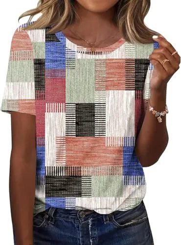 Plus Size Tops Summer Loose Casual Short Sleeve Crew Neck T-Shirts