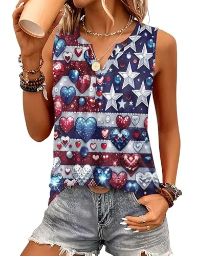 Womens Summer Tank Tops Sleeveless USA Patriotic Blouses Shirts