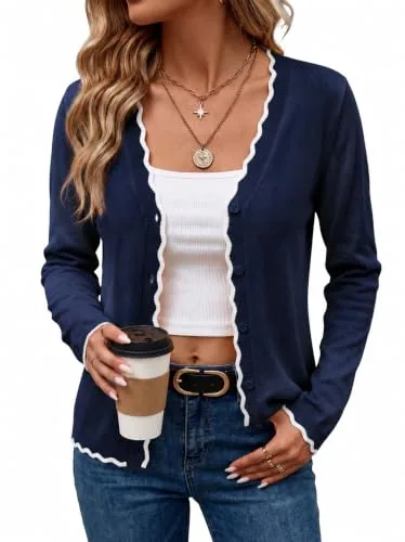 Womens Cardigan Sweaters Knit Cardigans Long Sleeve Sweaters Navy