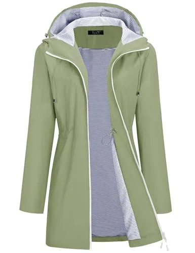 Rain Jackets for Women Hooded Waterproof Trench Coats Bean Green