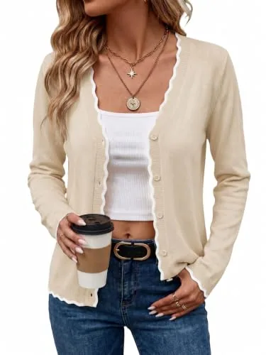 Cardigan Sweaters for Women V Neck Button Down Cardigans Apricot
