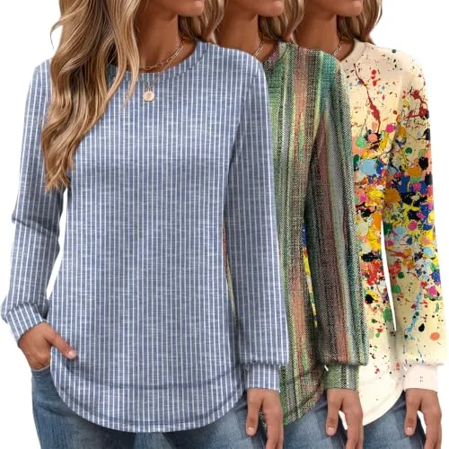 Womens 3 Pack Shirts Dressy Casual Long Sleeve Lounge Sweatshirts 2026