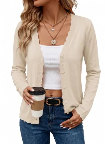Womens Cardigan Sweaters V Neck Business Casual Cardigans Apricot