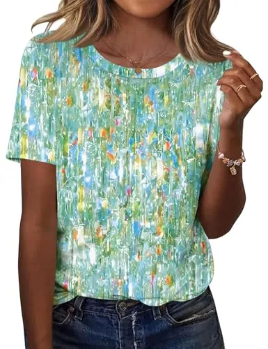 Women's Crew Neck Short Sleeve Tops Summer Shirt Casual Blouses