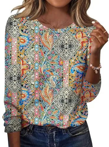 Womens Tops Fall Long Sleeve Crewneck Dressy Casual Blouses Shirts