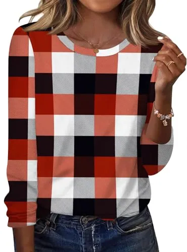 Plus Size Tunic Tops Loose Casual Long Sleeve Crew Neck T-Shirts